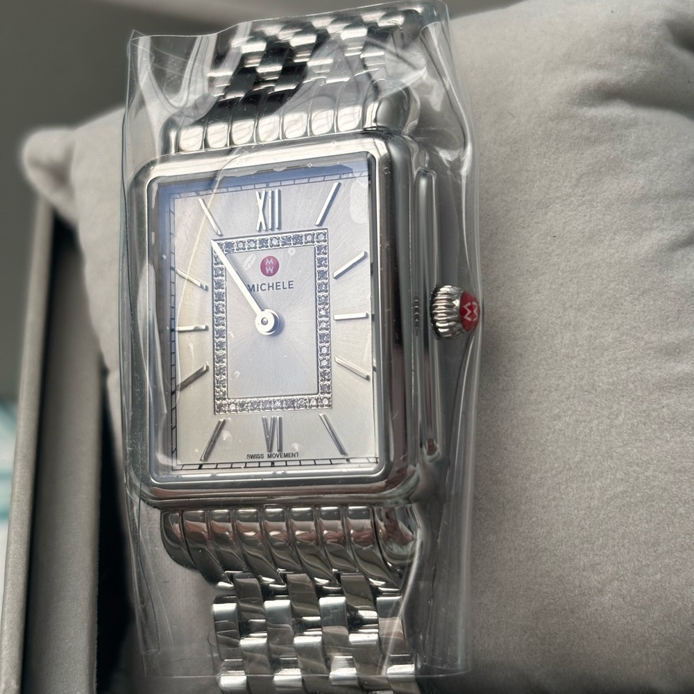 NEW MICHELE DECO II SILVER DIAMOND DIAL STAINLESS STEEL WATCH MWW06X000035